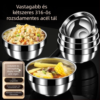 316L rozsdamentes acélból készült dupla falú szigetelt tál — élelmiszer-minőség, mikróhullámú sütőben használható, égés elleni védelem
