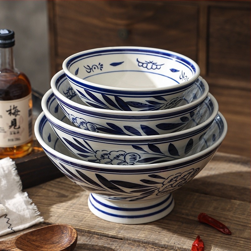 Kerámiából készült tészta tál, konikus forma, porcelán mintázat, modern kínai stílus