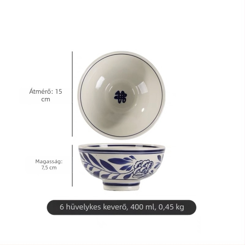 Kerámiából készült tészta tál, konikus forma, porcelán mintázat, modern kínai stílus