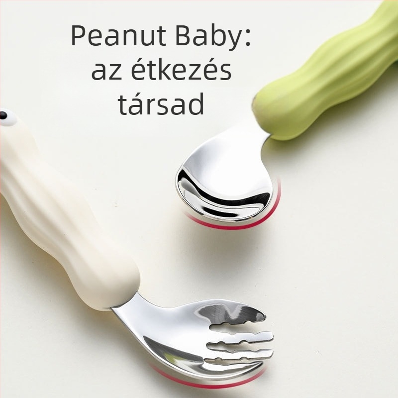 Baba etetőkanál és villa készlet, 316L rozsdamentes acélból, rajzfilm stílus, 3 hónapos kortól