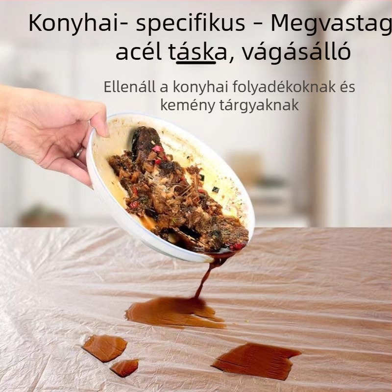 Megvastított egyszer használatos műanyag asztalterítő, téglalap alakú, olajálló és vízálló, 0,3 mm vastagság