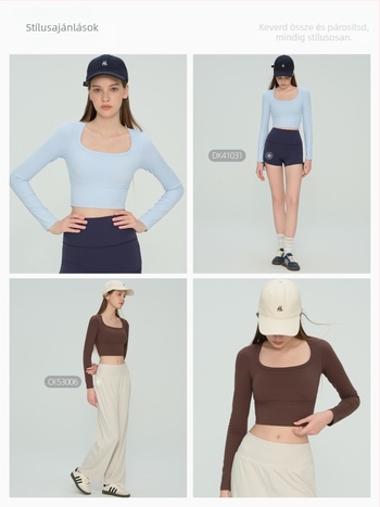 Hosszú ujjú jóga felső fix kosárbetéttel és U-nyakú kivitel, NULS anyag gyorsan szárad, 80% nylon / 20% spandex