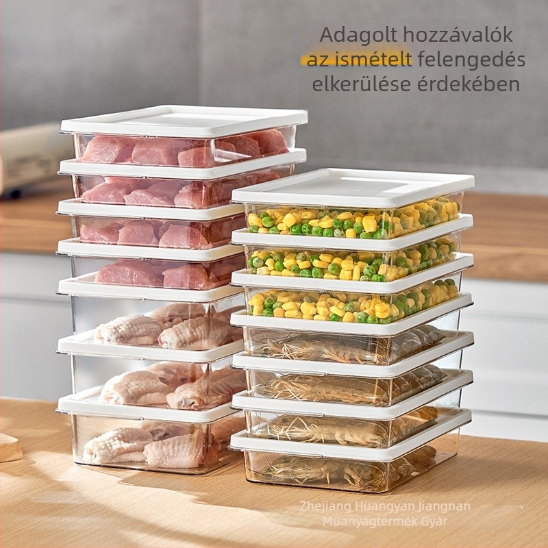 Egymásra tehető átlátszó zárható hűtőszekrény-tároló doboz fagyasztott hús számára, PET műanyag doboz