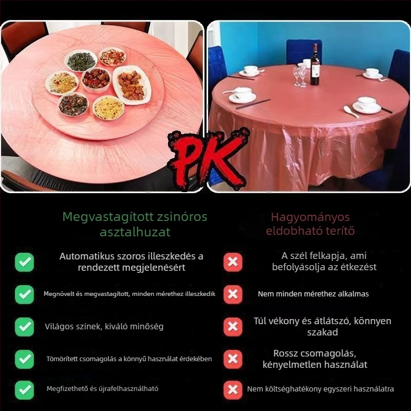 Egyszer használatos asztalterítő rugalmas szélekkel, vastított PE anyagból, háztartási felhasználásra, esküvői vacsorákhoz és forró edényekhez, olajálló, mosás nélkül