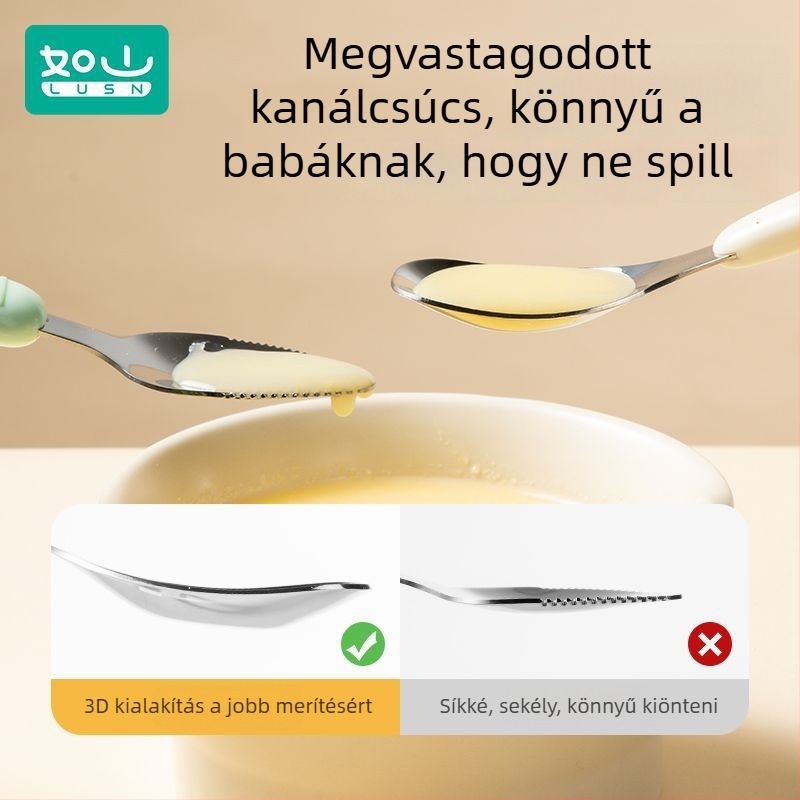Baba önálló etetésére szolgáló kanál, 316L rozsdamentes acélból, hosszú nyél, 6 hónapos kortól