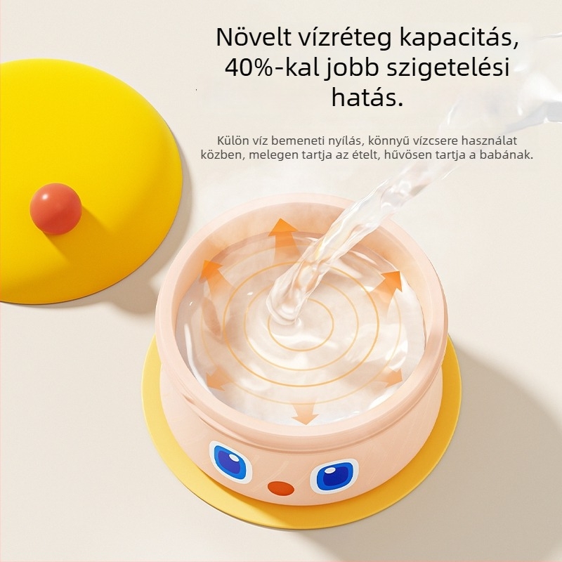 Ecoplus PPSU gyerek ételtál, vízzel töltött, hőmérséklet-szabályozó, 6 hónaposnál idősebb babáknak, rajzfilm stílus