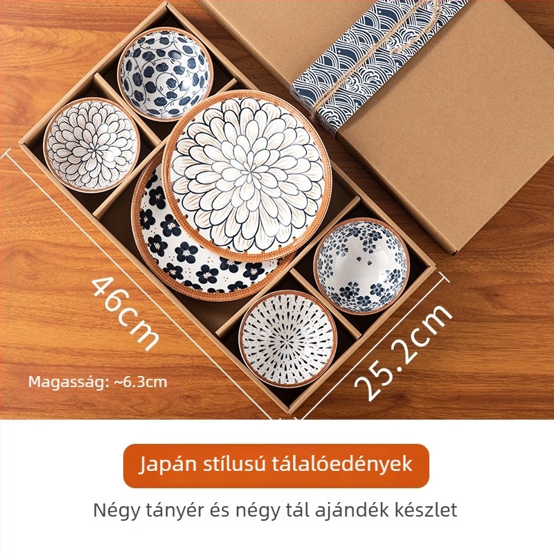 Porcelán étkészlet ajándék dobozban, virágmintás, alglazúrral, mikrohullámú sütőben használható, testreszabható