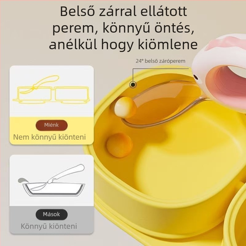 Baba hordozható szilikon ételtál beépített szívóval és fedővel – 1 db, élelmiszer-minőségű szilikon, 6 hónaptól, minimalista stílus