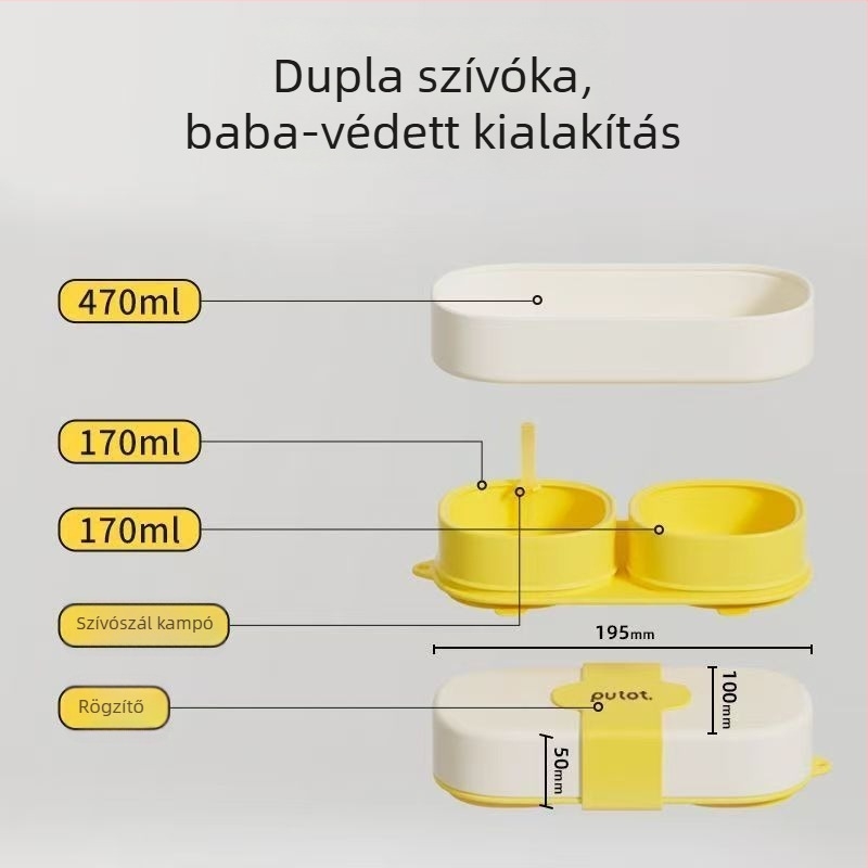 Baba hordozható szilikon ételtál beépített szívóval és fedővel – 1 db, élelmiszer-minőségű szilikon, 6 hónaptól, minimalista stílus