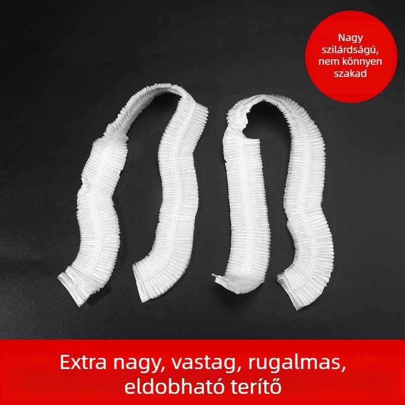 Élelmiszer-minőségű egyszer használatos asztalterítő, elasztikus élű, víz- és olajálló, vastag műanyag fóliából készített étkezésekhez és bankettekhez