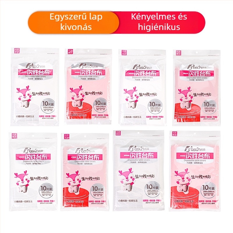 Egyszer használatos PE asztalterítő, négyzetes, vastagodott, testre szabható feldolgozás, 10 darabos csomag