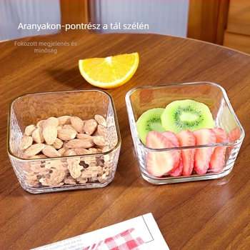 Négyzet alakú kalapált üveg tál gyümölcsökhöz, salátákhoz, dióhoz és desszertekhez | testreszabható | minta 69850 | modern minimalista stílus