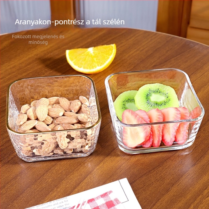 Négyzet alakú kalapált üveg tál gyümölcsökhöz, salátákhoz, dióhoz és desszertekhez | testreszabható | minta 69850 | modern minimalista stílus