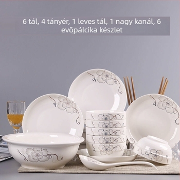 Új csontporcelánból készült kerámia étkészlet, egyszerű stílus, új kínai stílus, felnőtteknek, tartalmaz tálakat, rizs tálakat és evőpálcákat