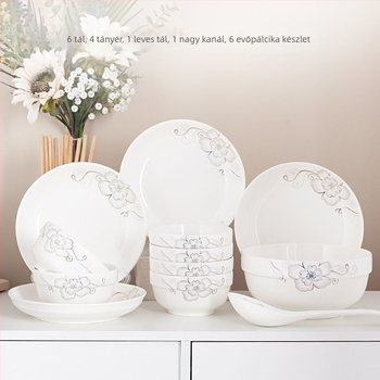 Új csontporcelánból készült kerámia étkészlet, egyszerű stílus, új kínai stílus, felnőtteknek, tartalmaz tálakat, rizs tálakat és evőpálcákat