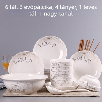Új csontporcelánból készült kerámia étkészlet, egyszerű stílus, új kínai stílus, felnőtteknek, tartalmaz tálakat, rizs tálakat és evőpálcákat