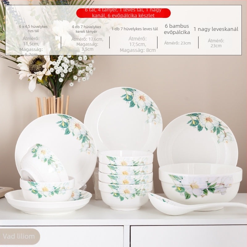 Új csontporcelánból készült kerámia étkészlet, egyszerű stílus, új kínai stílus, felnőtteknek, tartalmaz tálakat, rizs tálakat és evőpálcákat