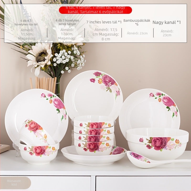 Új csontporcelánból készült kerámia étkészlet, egyszerű stílus, új kínai stílus, felnőtteknek, tartalmaz tálakat, rizs tálakat és evőpálcákat