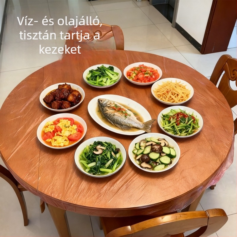 Egyszer használatos piros műanyag asztalterítő piknikekhez és grillezéshez; kör- és négyzet alakú asztalokhoz; olaj- és foltálló.