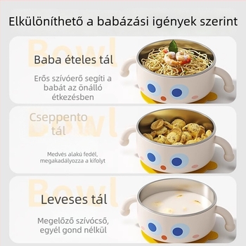 Baba etető szigetelt rozsdamentes acélból készült tál – szívóalapú, rizs tápszer eszköz, gyerek étkészlet, 6 hónapos kortól