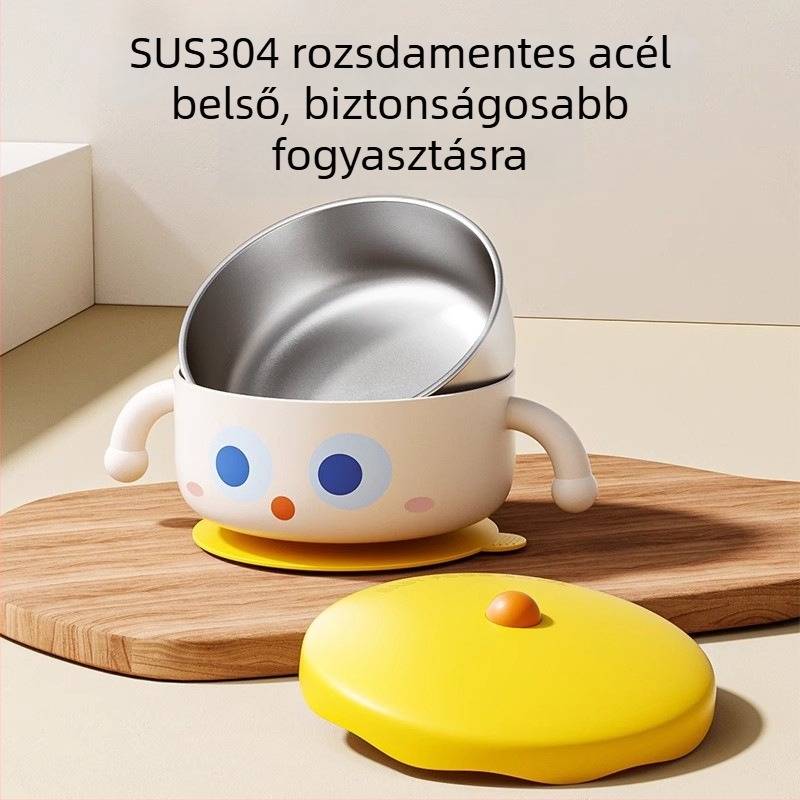 Baba etető szigetelt rozsdamentes acélból készült tál – szívóalapú, rizs tápszer eszköz, gyerek étkészlet, 6 hónapos kortól