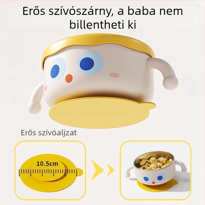 Baba etető szigetelt rozsdamentes acélból készült tál – szívóalapú, rizs tápszer eszköz, gyerek étkészlet, 6 hónapos kortól