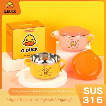 G.DUCK bébi etető tál 316-os rozsdamentes acélból, rajzfilm stílusú, 6 hónapos kortól