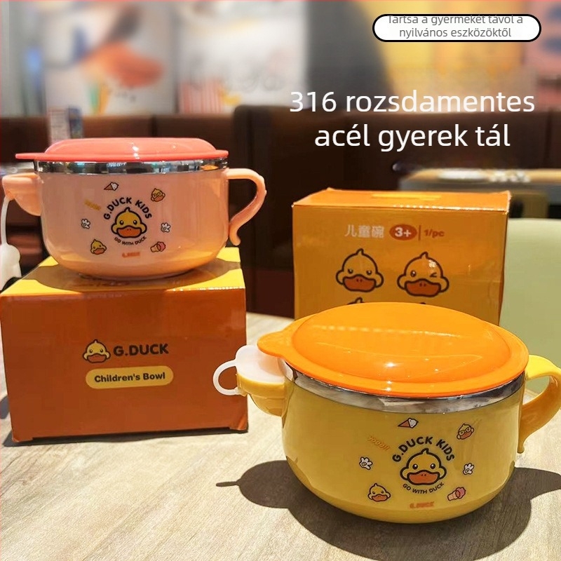 G.DUCK bébi etető tál 316-os rozsdamentes acélból, rajzfilm stílusú, 6 hónapos kortól