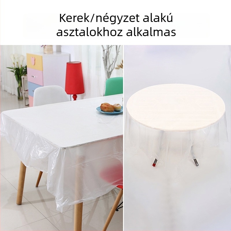 Egyszer használatos kerek műanyag asztalterítő, vékony, 213×213 cm, otthon, éttermek és szállodák számára