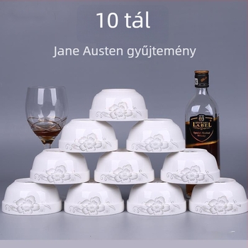 10 darabos csontporcelán rizstál készlet, mikrohullámú sütőben használható, virágos mintázat, kínai stílus