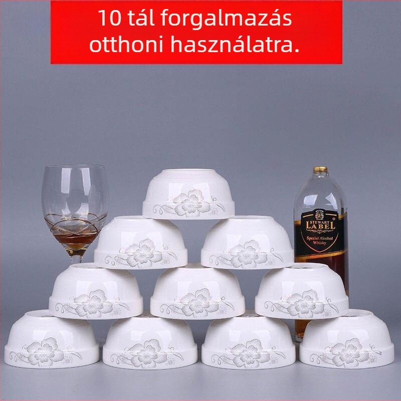 10 darabos csontporcelán rizstál készlet, mikrohullámú sütőben használható, virágos mintázat, kínai stílus