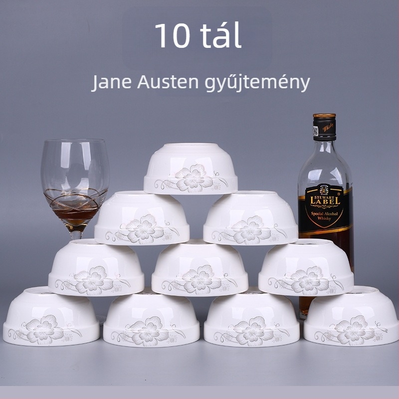 10 darabos csontporcelán rizstál készlet, mikrohullámú sütőben használható, virágos mintázat, kínai stílus