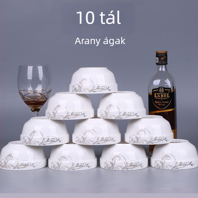 10 darabos csontporcelán rizstál készlet, mikrohullámú sütőben használható, virágos mintázat, kínai stílus