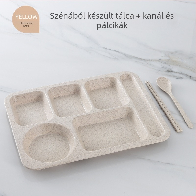Búzaszalmából készült osztott tányérkészlet, négyzetes, mikrózható, környezetbarát, skandináv stílus