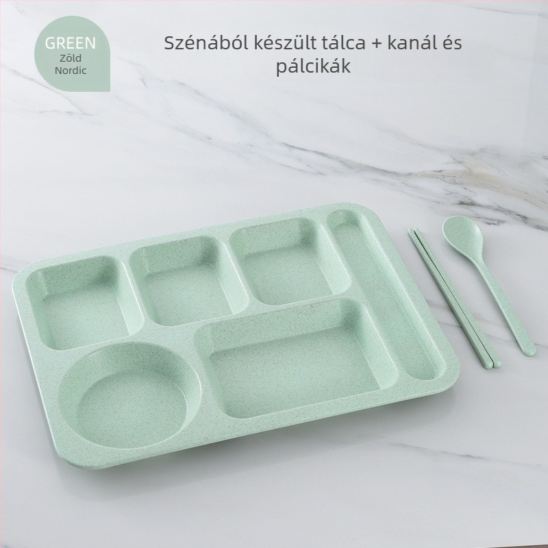 Búzaszalmából készült osztott tányérkészlet, négyzetes, mikrózható, környezetbarát, skandináv stílus