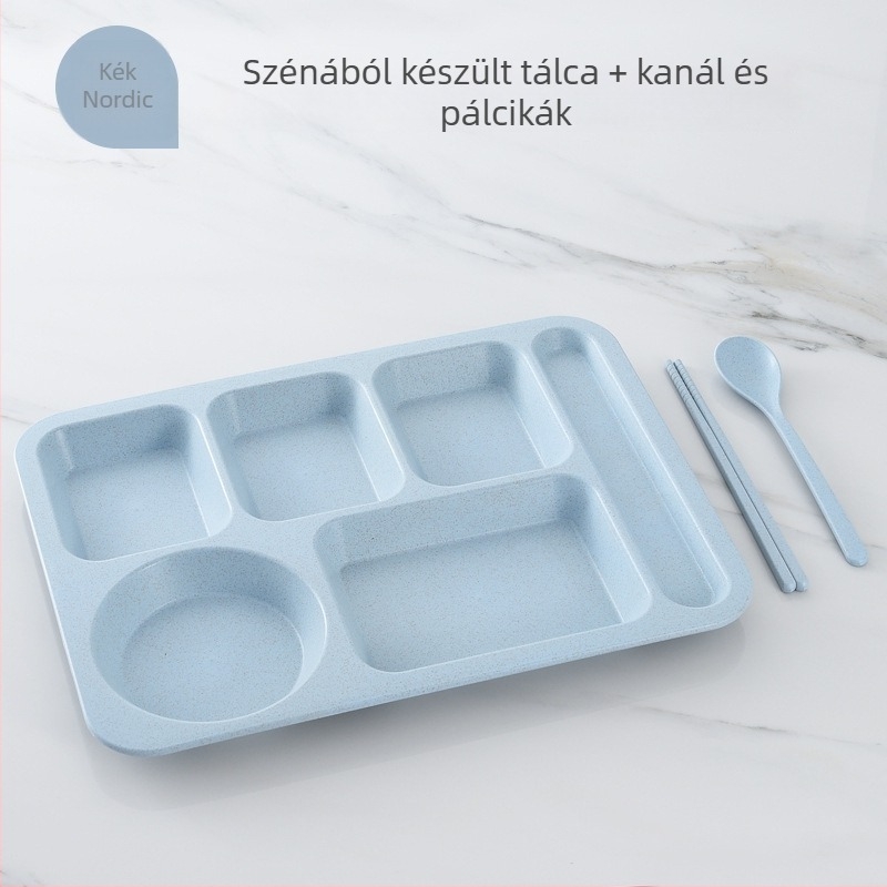 Búzaszalmából készült osztott tányérkészlet, négyzetes, mikrózható, környezetbarát, skandináv stílus