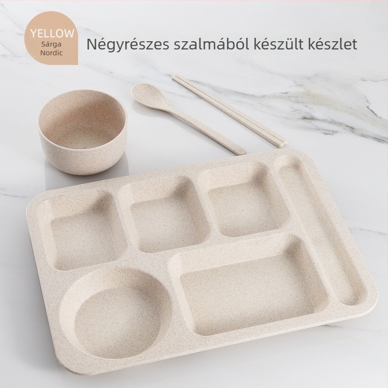 Búzaszalmából készült osztott tányérkészlet, négyzetes, mikrózható, környezetbarát, skandináv stílus