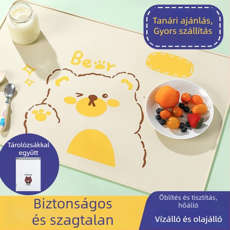 Gyerekek szilikon étkező alátét – vízálló és olajálló, élelmiszerbiztonsági minőség, rajzfilm stílus, 6 hónapos kortól