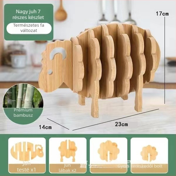 Bambusz pohártartó és asztalterítő, rajzfilm mintával, szabálytalan alak, biológiailag lebomló, egyszerű stílus
