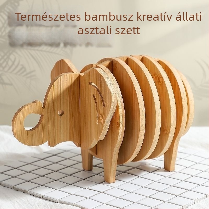 Bambusz pohártartó és asztalterítő, rajzfilm mintával, szabálytalan alak, biológiailag lebomló, egyszerű stílus