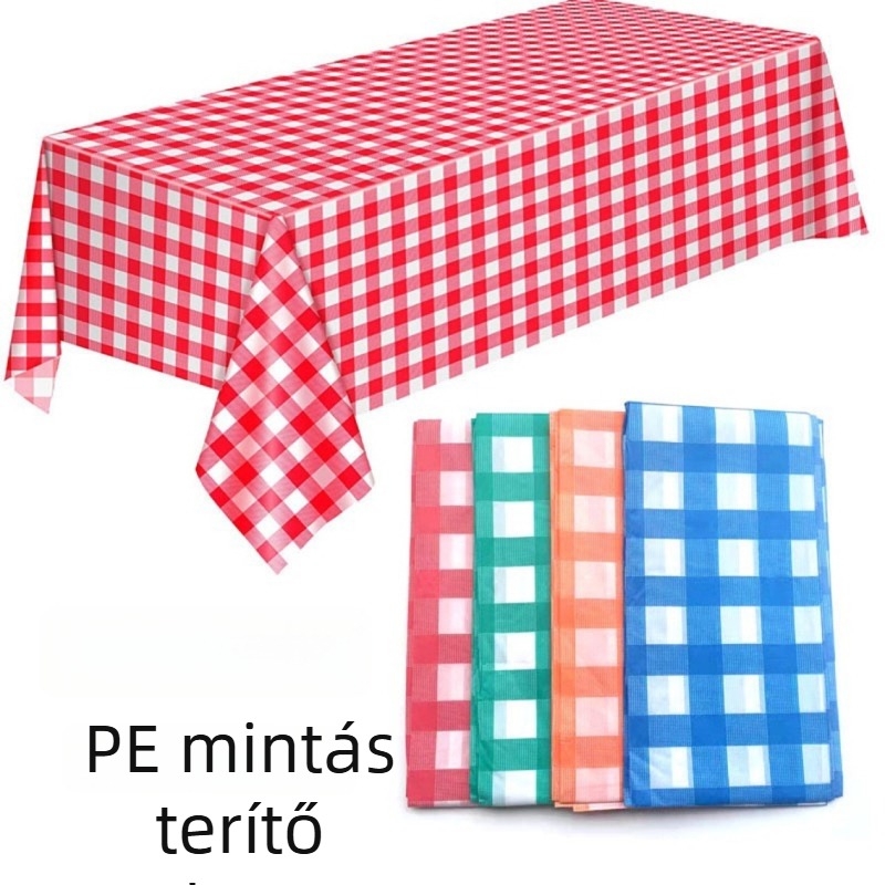 Egyszer használatos műanyag asztalterítő, vízálló és olajálló, téglalap alakú, testre szabható minta és logónyomás
