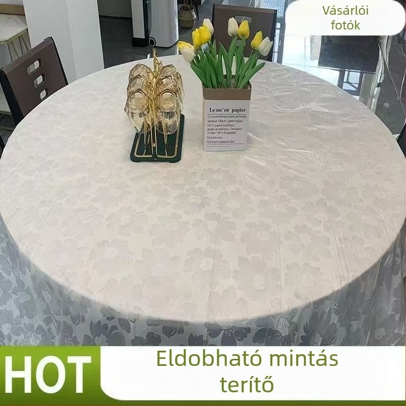Megvastított műanyag egyszer használatos asztalterítő kerek és téglalap alakú asztalokhoz, virágos mintával, testre szabható méret