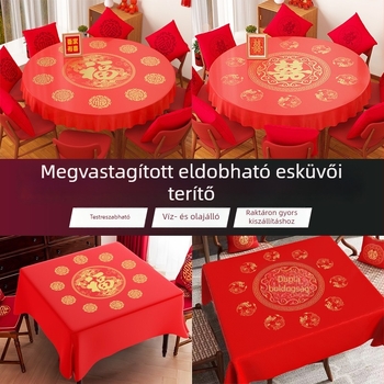 Egyszer használatos kerek piros asztalterítő esküvői banketthez, olajálló és könnyen tisztítható