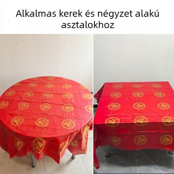 Shuntai esküvői egyszer használatos műanyag asztalterítő, kör alakú, 0,03 mm vastagság, mintával boldog szó