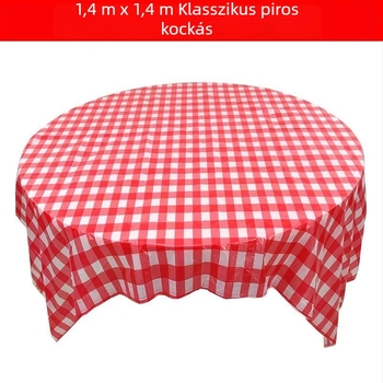Piros kockás egyszer használatos műanyag asztalterítő, megerősített, víz- és olajálló.