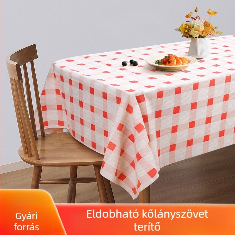 Egyszer használatos asztalterítő kőszövetből, vastagított, téglalap alakú, luxus szállodák és éttermek számára, kockás mintával