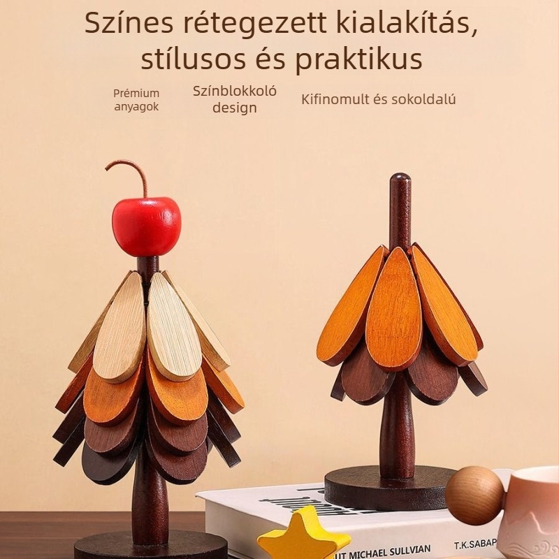 Fenyőfa alakú, fából készült hőszigetelő alátét étkezőasztalhoz, poháralátét