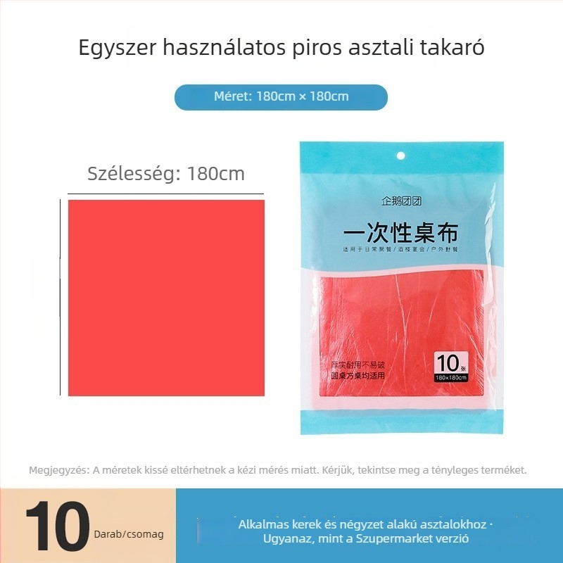 Egyszer használatos asztalterítő – Penguin group; anyag: műanyag (PE/polietilén); alak: négyszögletes; minta: egyszínű; élettartam: 60 nap.