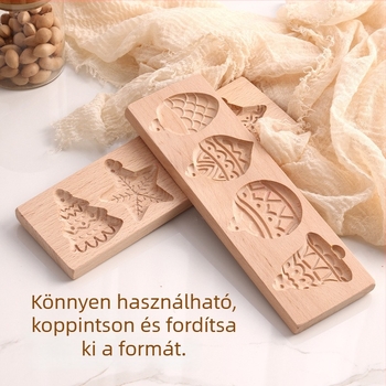 Sütemény- és pogácsagyártó forma – szabálytalan alakú, tömörfa, karácsonyi rajzfilm mintával