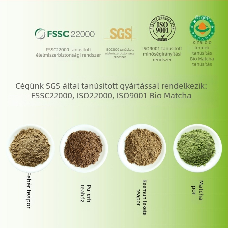 Ceremoniális teapor készlet: fehér tea por, vörös tea por, oolong por, pu-erh por és matcha por